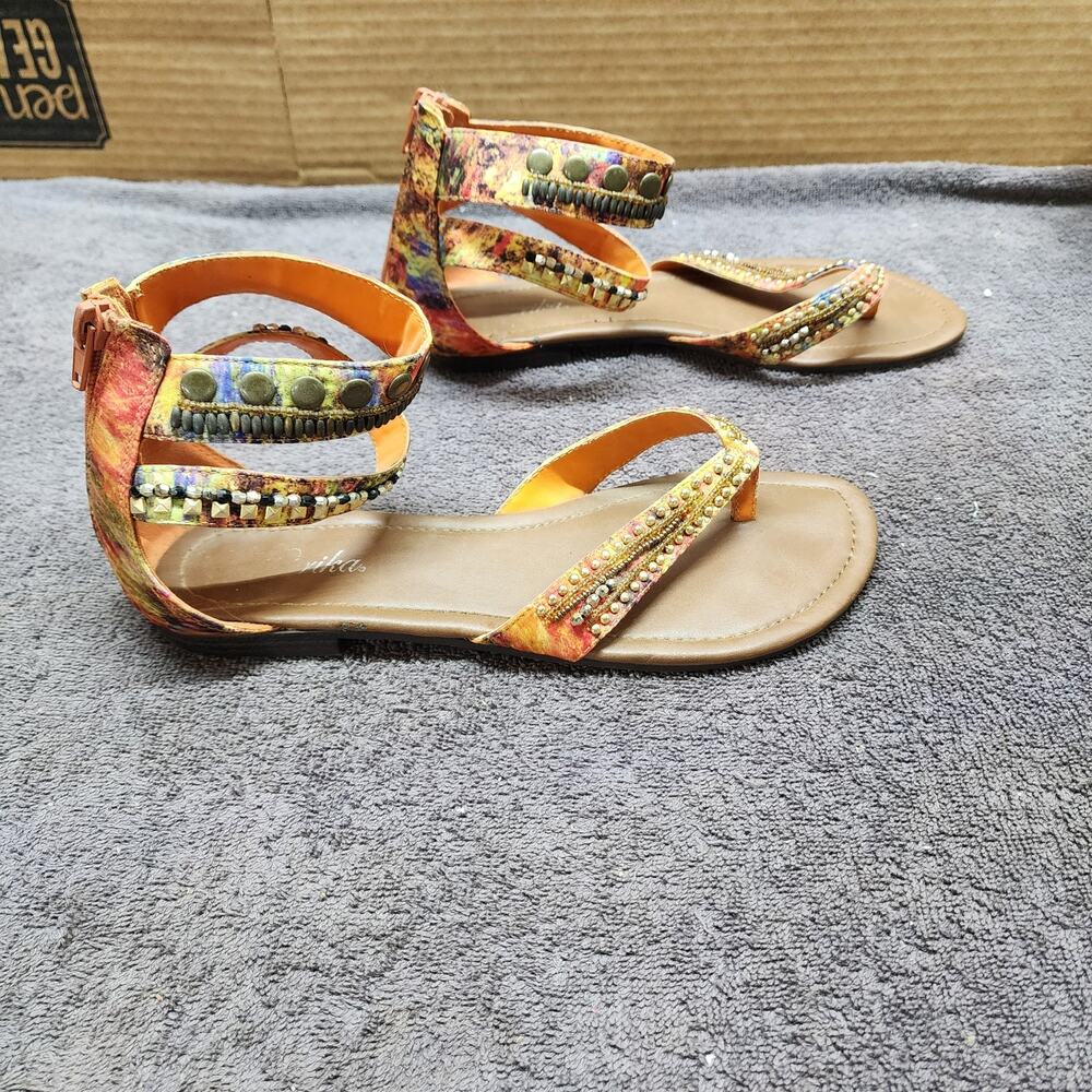 Women Flat Sandals ankle straps Size 8